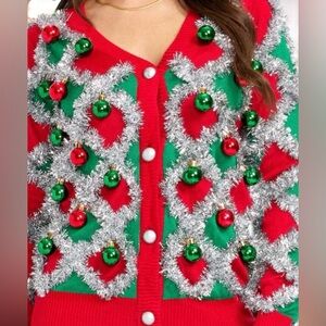 Tipsy Elves Tacky Tinsel Ugly Christmas Sweater Women’s Size M Red Green NEW